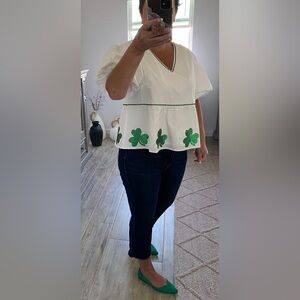 Queen of sparkles peplum shamrocks st Patrick's day top size large: worn once